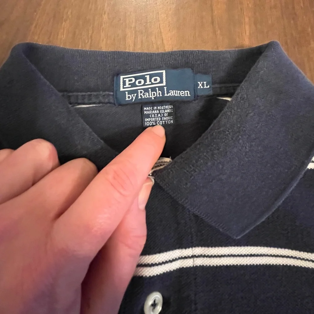 Polo by Ralph Lauren Shirt Short Sleeve Navy White Striped Mens XL Vintage Style
